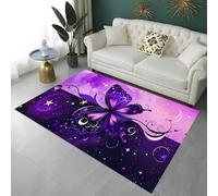 Tapis de sol Fantaisie Papillon Violet, Lavage Antidérapant Tapis de Jeu pour Chambre de Fille, Papillon Fleurs de Lune 3D Carpet Pour Salon, Salle de Jeux, Auberge de Jeunesse, 100x200 cm, Color 5