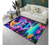Tapis de sol Fantaisie Papillon Violet, Lavage Antidérapant Tapis de Jeu pour Chambre de Fille, Papillon Fleurs de Lune 3D Carpet Pour Salon, Salle de Jeux, Auberge de Jeunesse, 80x160 cm, Color 4
