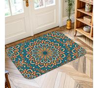 Tapis de sol floral, bohème artistique, feuille, mandala, printemps, turquoise, antidérapant, rectangulaire, tapis de salle de bain, entrée, table de chevet, décoration de 60 x 0,9 m
