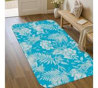 Tapis de sol floral, feuille botanique tropicale, fougère, turquoise, antidérapant, doux, résistant aux taches, pour entrée, salle de bain, buanderie, chevet, 0,9 x 1,5 m