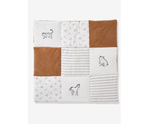 Tapis de sol / Fond de parc patchwork coton et velours PETIT NOMADE écru / camel 100X100