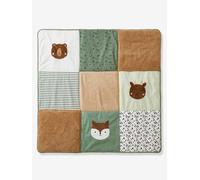 Tapis de sol / Fond de parc patchwork en coton et sherpa GREEN FOREST écru / multicolore 100X100