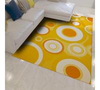 Tapis de Sol géométrique Moderne Motif Cercle Jaune et Orange Mince Tapis d’intérieur Lavable Portable pour Vivre Chambre d’Enfant Balcon 120 x 180 cm