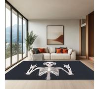Tapis de Sol Imprimé Minimaliste Sombre Mystérieux Crâne, Lavable Noir Crème à Poils Courts - 80 x 150 cm Moelleux Confortable Antibactérien Antidérapant Tapis Chambre