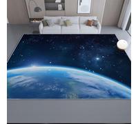Tapis de Sol Imprimé Photographie Ciel Nocturne Étoiles Terre, Lavable Tapis Bleu Foncé à Poils Courts - 80 x 150 cm Moelleux et Confortable Antibactérien Antidérapant Tapis Chambre