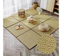 Tapis de sol japonais antidérapant, matelas futon d'été pliable en rotin avec sac de rangement, tapis de jeu 9 pièces, pour salon et chambre à coucher, parfait pour ramper et jouer (motif A, 65 x 65