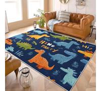 Tapis de Sol Lavable 160x230 cm Dessin Animé Dinosaures Mignons Tapis Doux pour Usage Quotidien, Design Antiglisse Bleu Convient aux Espaces Familiaux, Chambre et Zones Décoratives