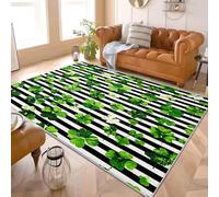 Tapis de Sol Lavable 60x90 cm Peint Rayures de TrèFle à Quatre Feuilles Tapis Doux pour Usage Quotidien, Design Antiglisse Vert Convient aux Espaces Familiaux, Chambre et Zones Décoratives