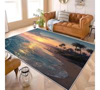 Tapis de Sol Lavable 80x150 cm CréPuscule Plage Paysage Tapis Doux pour Usage Quotidien, Design Antiglisse Nature Convient aux Espaces Familiaux, Chambre et Zones Décoratives