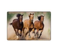 Tapis de sol lavable en flanelle pour salon 91,4 x 61 cm | Tapis de sol imprimé trois chevaux de course pour salon, chambre à coucher, cuisine, entrée