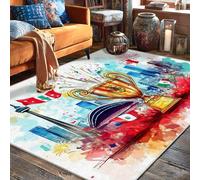 Tapis de sol moderne avec motif trophée, drapeaux d'horizon urbain, célébration, envers doré, tapis rectangulaire imprimé pour salon, chambre à coucher, dortoir, cuisine, décoration 1,5 x 2,1 m