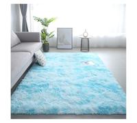 Tapis de sol moderne simple en laine de soie teintée par nœuds antidérapant pour salon, chambre à coucher, résistant aux taches, décoration d'intérieur (bleu clair, 40 x 60 cm)