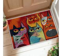 Tapis de sol motif chats ludiques, visages fantaisistes et yeux d'automne orange à poils courts - Paillasson esthétique rectangulaire pour salle de bain, chevet, entrée, décoration de porte, 0,6 x 0,9