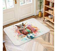 Tapis de sol motif chouette, ballon de football éclectique fantaisie, éclaboussures colorées, antidérapant, tapis rectangulaire qui ne perd pas ses poils pour salle de bain, entrée, chevet, buanderie