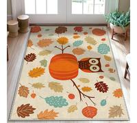 Tapis de sol motif chouette, feuilles de citrouille d'automne fantaisie, orange, envers antidérapant, tapis d'intérieur qui ne perd pas ses poils pour salle de bain, entrée, cuisine, chevet, 0,9 x 1,5