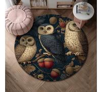 Tapis de sol motif chouette, fleur de gland naturel automnal, bleu marine, antidérapant, tapis d'intérieur qui ne perd pas ses poils, salle de bain, entrée, cuisine, chevet, 1,2 x 1,2 m