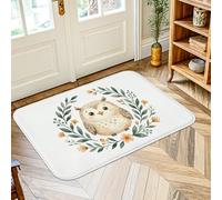 Tapis de sol motif chouette, nature, fleurs fantaisistes, feuilles, vert, antidérapant, tapis rectangulaire qui ne perd pas ses poils pour salle de bain, entrée, chevet, décoration de chevet, 0,6 x