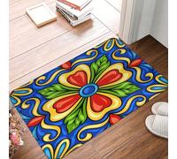 Tapis De Sol Motif De Carreau De Céramique Talavera Mexicain (Vecteur) Anti-Poussière Tapis D'Entrée Absorbant Paillasson D'Entree pour Chambre Patio Cuisine 60X40Cm