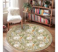 Tapis de sol motif lapin, fleur de carotte printanière, vert, tapis de sol, tapis de sol, tapis imprimé cercle, tapis de salle de bain, chevet, entrée, décoration de porte, 1,2 x 1,2 m