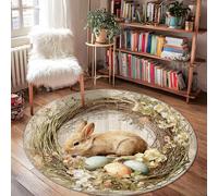 Tapis de sol motif lapin, printemps naturel, œufs, fleurs, pastel, envers antidérapant, esthétique, cercle, tapis décoratif pour la maison, la salle de bain, l'entrée, la cuisine, le chevet, 1,2 x 1,2