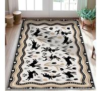 Tapis de sol motif lapin, tulipes fantaisie, champignon, printemps, noir, tapis de porte avec revers antidérapant, tapis de salle de bain, entrée, cuisine, chevet, décoration de chevet 0,9 x 1,5 m