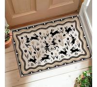 Tapis de sol motif lapin, tulipes fantaisie, printemps, noir, dos antidérapant, tapis rectangulaire pour salle de bain, entrée, chevet, décoration de chevet 0,6 x 0,9 m