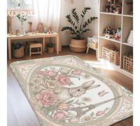 Tapis de sol motif lapin, vintage, botanique, tour de Paris, fleurs, printemps, pêche, antidérapant, esthétique, rectangulaire pour salon, chambre à coucher, nouvelle maison, décoration de salle à