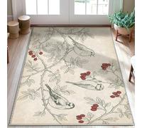 Tapis de sol motif oiseau, branche vintage, baie, automne, neutre, envers antidérapant, tapis d'intérieur qui ne perd pas ses poils, salle de bain, entrée, chevet, buanderie, décoration de salle de