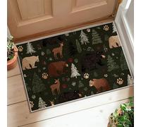 Tapis de sol motif ours rustique, motif empreintes de pattes de pin, vert automne, envers antidérapant, tapis rectangulaire qui ne perd pas ses poils, pour entrée, salle de bain, cuisine, décoration