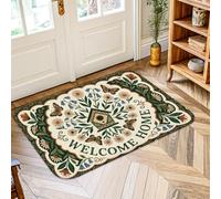 Tapis de sol motif papillon, bienvenue inspiré de la nature, nichoir à fleurs, vert printemps, poils bas, bordure en éponge, tapis rectangulaire pour entrée, salle de bain, buanderie, décoration de