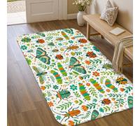 Tapis de sol motif papillon, chenille naturelle, coccinelle, printemps, vert, antidérapant, tapis d'intérieur qui ne perd pas ses poils pour salle de bain, entrée, cuisine, chevet, 0,9 x 1,5 m