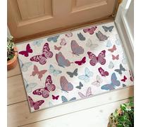Tapis de sol motif papillon, fleur fantaisie, printemps, pêche, tapis de porte avec envers antidérapant, tapis de bord relié pour salle de bain, entrée, chevet, décoration de porte, 0,6 x 0,9 m