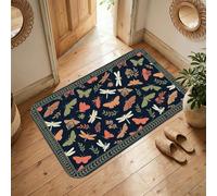 Tapis de sol motif papillon, nature, libellule, fleur, printemps, bleu marine, antidérapant, tapis d'intérieur qui ne perd pas ses poils, pour entrée, salle de bain, buanderie, chevet, 0,9 x 1,5 m