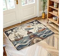 Tapis de sol nautique vintage avec motif de mouette côtière, pour anniversaire de mariage, bleu marine, tapis rectangulaire à poils courts en éponge qui ne perd pas ses poils, buanderie, salle de bain