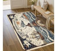 Tapis de sol nautique vintage avec motif de mouette côtière, pour anniversaire de mariage, bleu marine, à poils ras en éponge, tapis de porte rectangulaire pour salle de bain, entrée, chevet