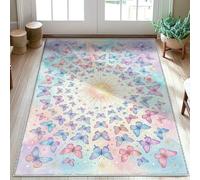 Tapis de sol papillon, printemps fantaisie, soleil, étoile, printemps, bleu pastel, tapis à poils courts esthétique, tapis rectangulaire pour buanderie, salle de bain, porte, entrée, décoration 0,9 x