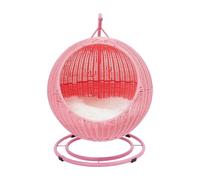 Tapis de sol pour chat - Imitation rotin - Autonome - Jaune/marron/rose - Charge : 7,5 kg - Coussin doux - Peu encombrant - Pour salon, balcon (rose)