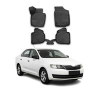 Tapis de sol pour Skoda Rapid 2012-2019 en caoutchouc TPE 3D Noir 4Pcs