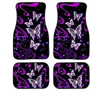 Tapis de sol pour voiture 4 pièces ensemble complet pour femmes, imprimé papillon galactique violet, tapis de sol en caoutchouc antidérapant pour l'intérieur de véhicule