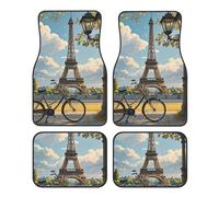 Tapis de sol pour voiture Tour Eiffel et vélo Lot de 4 tapis de sol universels pour voiture Tour Eiffel et vélo Tapis de sol en caoutchouc pour voitures Coussin de pied antidérapant pour voiture Décor