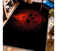 Tapis de sol rectangulaire à motif tête de mort, flamme gothique, troisième œil, Halloween, rouge, à poils courts pour salon, chambre à coucher, salle de classe, appartement, 1,2 x 1,8 m