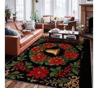 Tapis de sol rectangulaire à poils courts pour salon, chambre à coucher, décoration de salle à manger, 1,8 x 2,7 m, motif cloche, poinsettia, houx, Noël