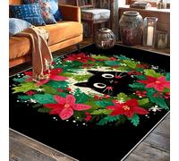 Tapis de sol rectangulaire à poils courts pour salon, chambre à coucher, salle de classe, dortoir, université, décoration de dortoir, motif couronne de poinsettia de Noël, vert, 1,5 x 2,1 m