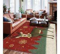 Tapis de sol rectangulaire à poils ras pour salon, chambre à coucher, salle de classe, dortoir, université, décoration de dortoir, motif renne fantaisie, rouge, 1,8 x 2,7 m