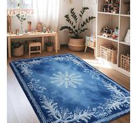 Tapis de sol rectangulaire avec flocons de neige, motif floral élégant pour l'hiver, bleu, antidérapant, esthétique, pour salon, chambre à coucher, nouvelle maison, salle à manger, 1,2 x 1,8 m