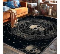 Tapis de sol rectangulaire avec revers antidérapant pour salon, chambre à coucher, sous table, salle à manger, décoration d'Halloween, tête de mort, cercle mystique, gothique, 1,5 x 2,1 m, noir