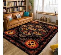 Tapis de sol rectangulaire en mousse à poils courts pour Halloween, motif tête de mort, fleur, citrouille, Halloween, noir, pour salon, chambre à coucher, nouvelle maison, décoration de salle à manger