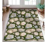 Tapis de sol roches - Gazon rustique naturel - Galets sans gris - envers antidérapant - Paillasson doux résistant aux taches pour salle de bain, buanderie, cuisine, entrée, décoration 0,9 x 1,5 m