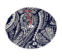 Tapis de sol rond en tissu doux pour sapin de Noël, motif tribal maori polynésien, bleu, pour décoration d'intérieur ou d'extérieur