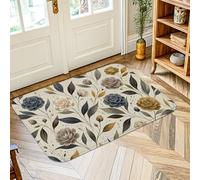 Tapis de sol rose moderne, motif floral, bourgeons de feuilles, beige, antidérapant, résistant à la décoloration, pour buanderie, salle de bain, porte, entrée, décoration 0,6 x 0,9 m